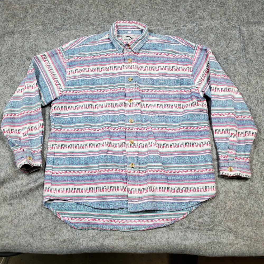 Greyhound Shirt Mens Large Textured Western Striped Long Sleeve Button Front‎